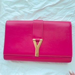 SAINT LAURENT WOMEN'S CLASSIC Y HOT PINK LEATHER PARIS CLUTCH